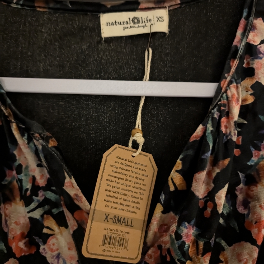 Natural Life Floral Velvet Maxi Dress Smocked Waist V-Neck XS - Picture 3 of 5